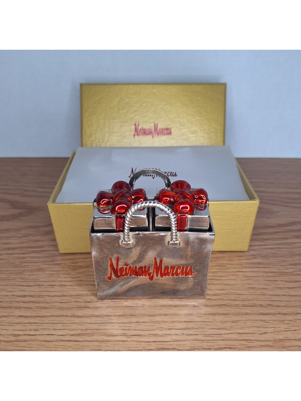 Vintage Neiman Marcus Christmas Gift & Shopping Bag Salt And Pepper Shakers